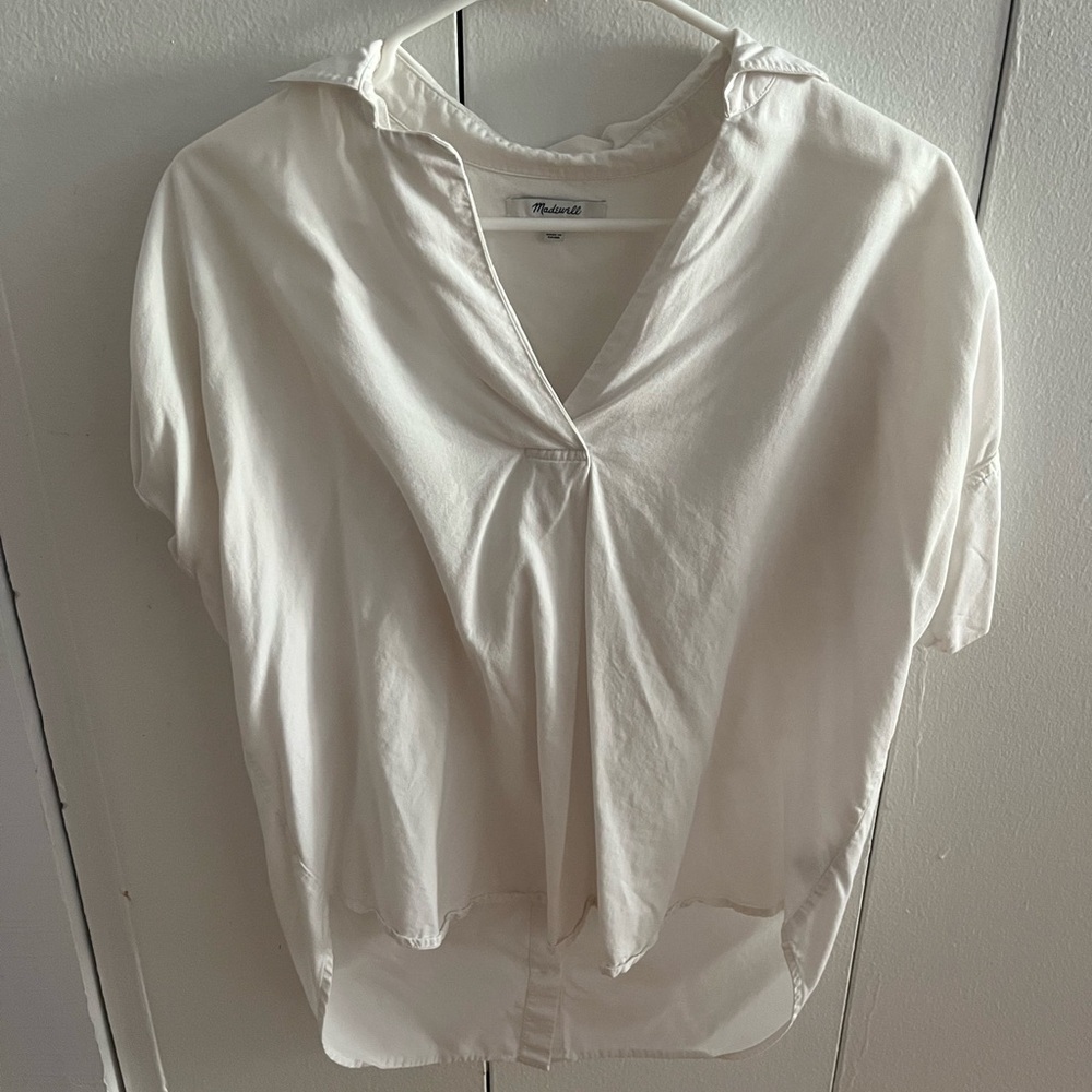 Madewell White Sailor Collar Tie Front Blouse